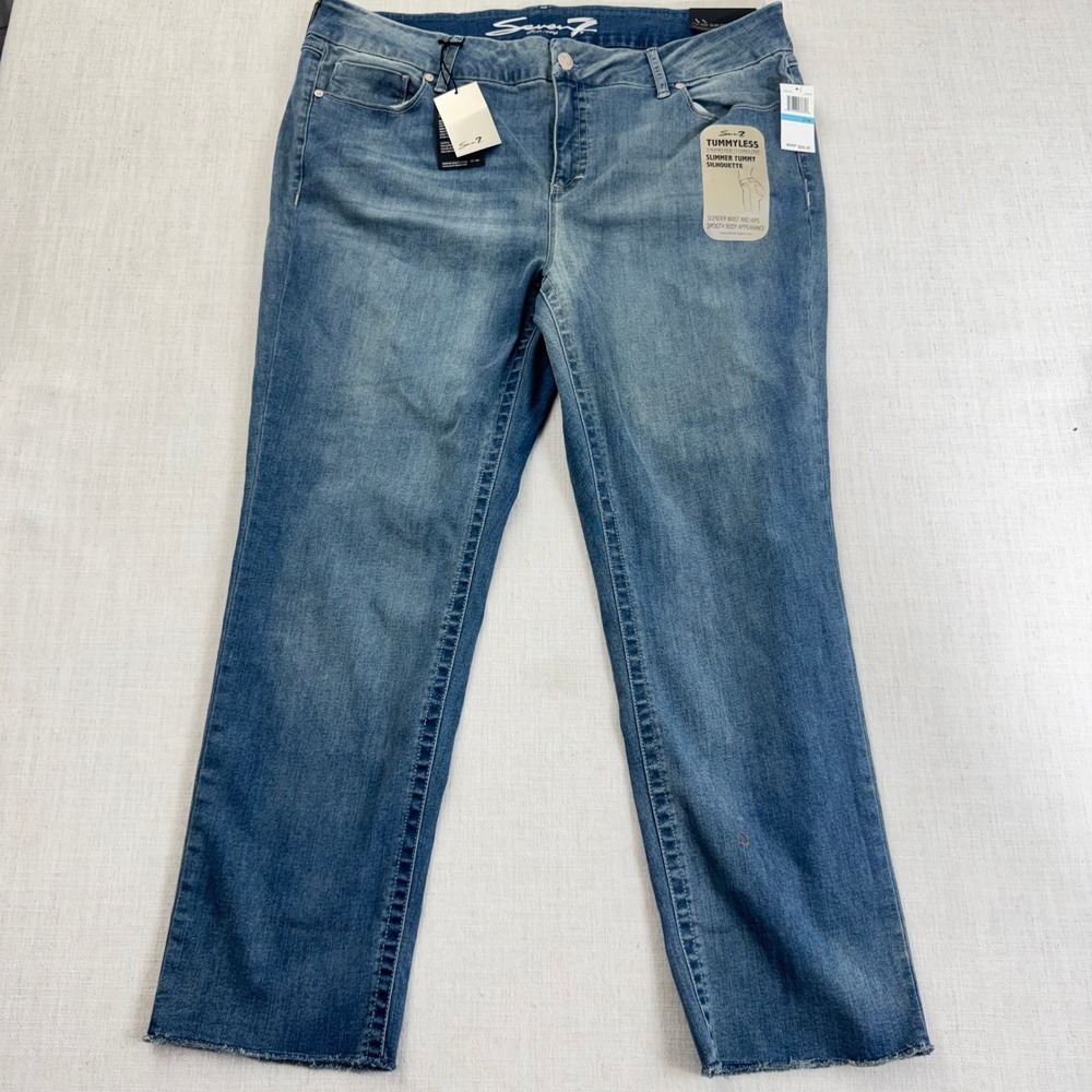 Seven7 Tummyless Mid Rise Slim Straight Jeans Blue Raw Hem 20W SX2148‎ GYPS NEW